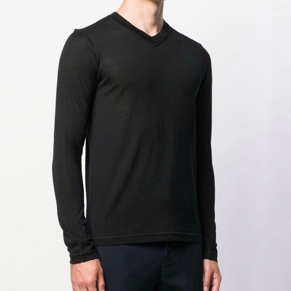 JIL SANDER mens Black v-neck wool pullover sweater top